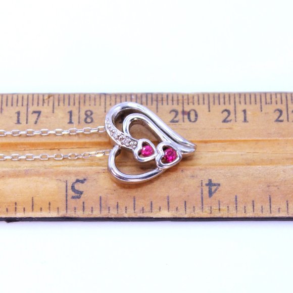 Felicia Design 925 Sterling Silver Heart Pendant Necklace Synthetic Rubies CZ - Picture 10 of 11